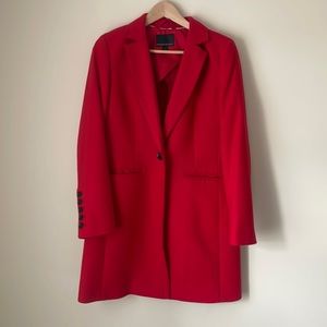Red spring coat from Banana Republic.